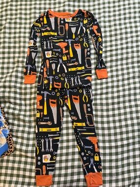 Little Sleepies Kids Tool Print Pajama Set - Black with Orange & Yellow